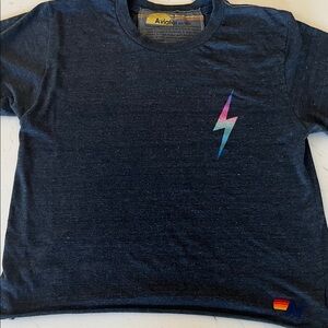 Aviator Nation Dark Blue Tee with Multicolor Lightning Bolt